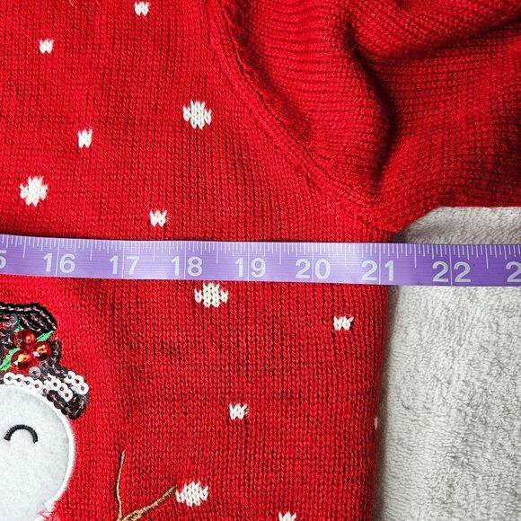 Karen Scott Santa Snowman Reindeer & Sequins Red Knit Ugly Christmas Sweater - Picture 10 of 12